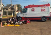 Colisão entre motociclistas no centro de São Gabriel deixa jovem ferida