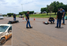 Motociclista de 21 anos sofre politraumatismo após colisão com carro no centro de São Gabriel